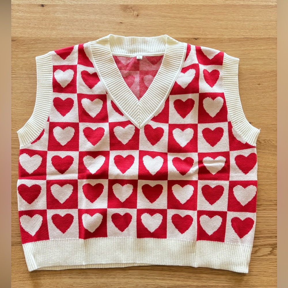Y2K Checkered Heart Sweatervest